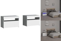 Nachttische2Er Set Mit Led Leuchten Grau Sonoma 60X35X40 Cm Nachtschrank Nachtko