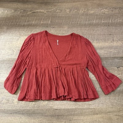 Free People Pleats On Me Boho Top Red Size Medium