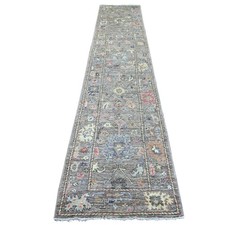 2'8"x13'8" Cedar Brown Hand Knotted Wool Afghan Angora Oushak Runner Rug 21522
