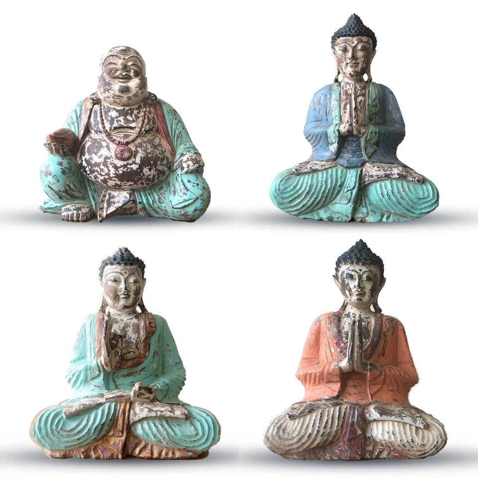 Groß Buddha Tempel Schutzengel Statue Figur Vintage Handgeschnitzt Suar Holz - Bild 1 von 1