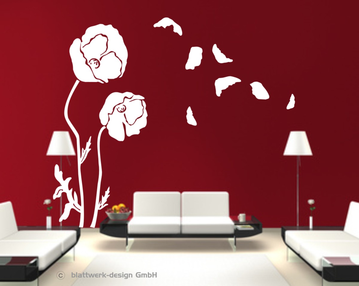 Wandtattoo Mohnblumen & Schmetterlinge – 3 Blätter Vinyl-Aufkleber, 30x60 Cm, Für Wanddekoration In Wohnzimmer & Schlafzimmer