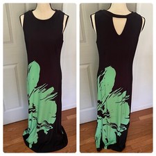Taylor Sleeveless Maxi Dress Size 10 Black Abstract Green Flower Stretch Jersey