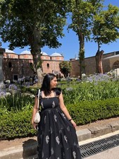 Womens Black Maxi Cotton Summer Beach Layered Block Print Ruffle Dress - Size M