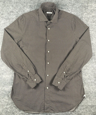 Mattabisch Mens Dress Shirt 16.5 Micro Squares Brown Napoli Made in Italy