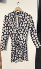 Boohoo Size 6 Daisy Print Wrap Twist Mini Dress Bnwt Black White 