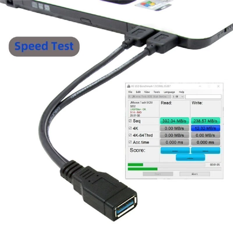 CY USB 3.0 Female to Dual USB Male Extra Power Data Y Extension Cable Black - Image 4 of 4