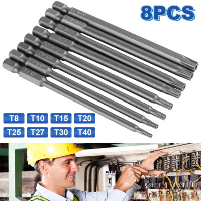 8pcs 4'' Torx Screwdriver Bit Set Hex Security Magnetic Head 100mm Extra Long