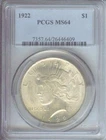 1922 PEACE SILVER DOLLAR S$1 PCGS MS64 BEAUTIFUL MS-64 Near GEM !!!!
