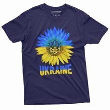 Men's Sunflower Ukraine Support T-shirt Ukraine Logo Trident Blue and Yellow Tee