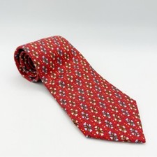 Hermes 7798 FA Cherry Red Pasel Floral Bunches 100 Silk Tie Made in France