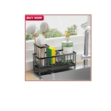 Cisily Sponge Holder for Kitchen Sink, Sink Caddy with High Brush Holder