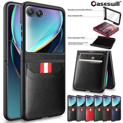 Caseswill For Motorola Razr+ Plus (2024) Leather Card Holder Hard Case Cover