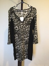 NWT Women’s Young at Heart Black Leopard Sweater Dress Size L Bell Sleeve V-neck