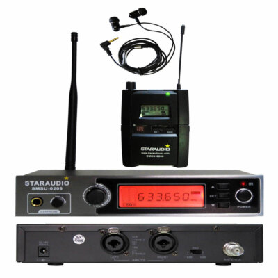 Single Headset Bodypack Microphone UHF PLL In-Ear Wireless Stereo Monitor Mic 