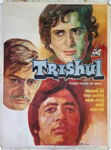 TRISHUL :Bollywood original movie poster 1978 Amitabh Bachchan,Shashi,Sanjeev