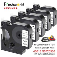 5x 45013 Dymo D1 Label 12mm x 7m Tape Black On White Label Manager Compatible