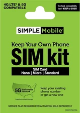 SIMPLE MOBILE on VERIZON sim | $20 $25 $30$40 $50 $60 PLAN | 1 MONTH INCLUDED