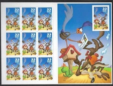 3391 MNH pane of 10, 33-cent stamps - Road Runner & Wile E. Coyote -Sgl. Imperf