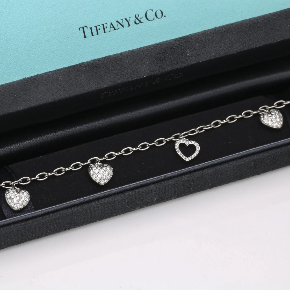 Tiffany Co. Pave Diamond Hearts Charm Bracelet in Platinum eBay