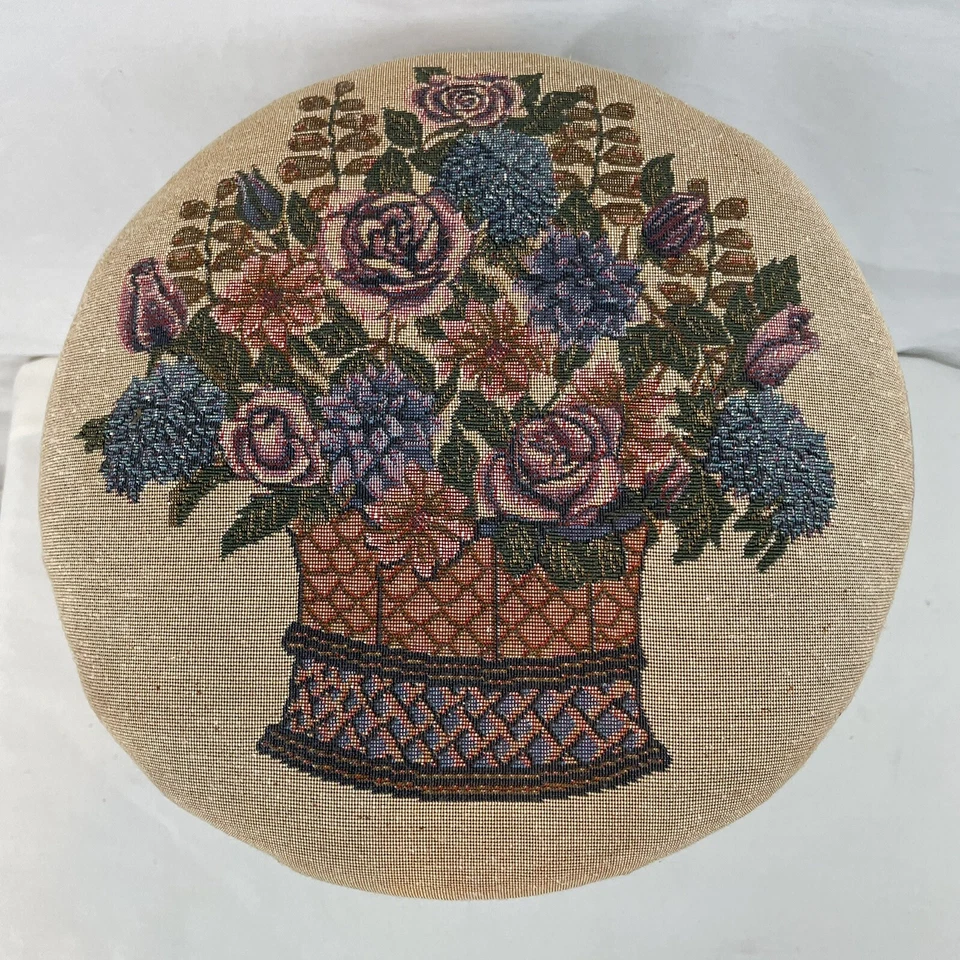 Small Mid Century Modern Metal Tube Frame Rose Bouquet Cushion Stool - Image 2 of 4