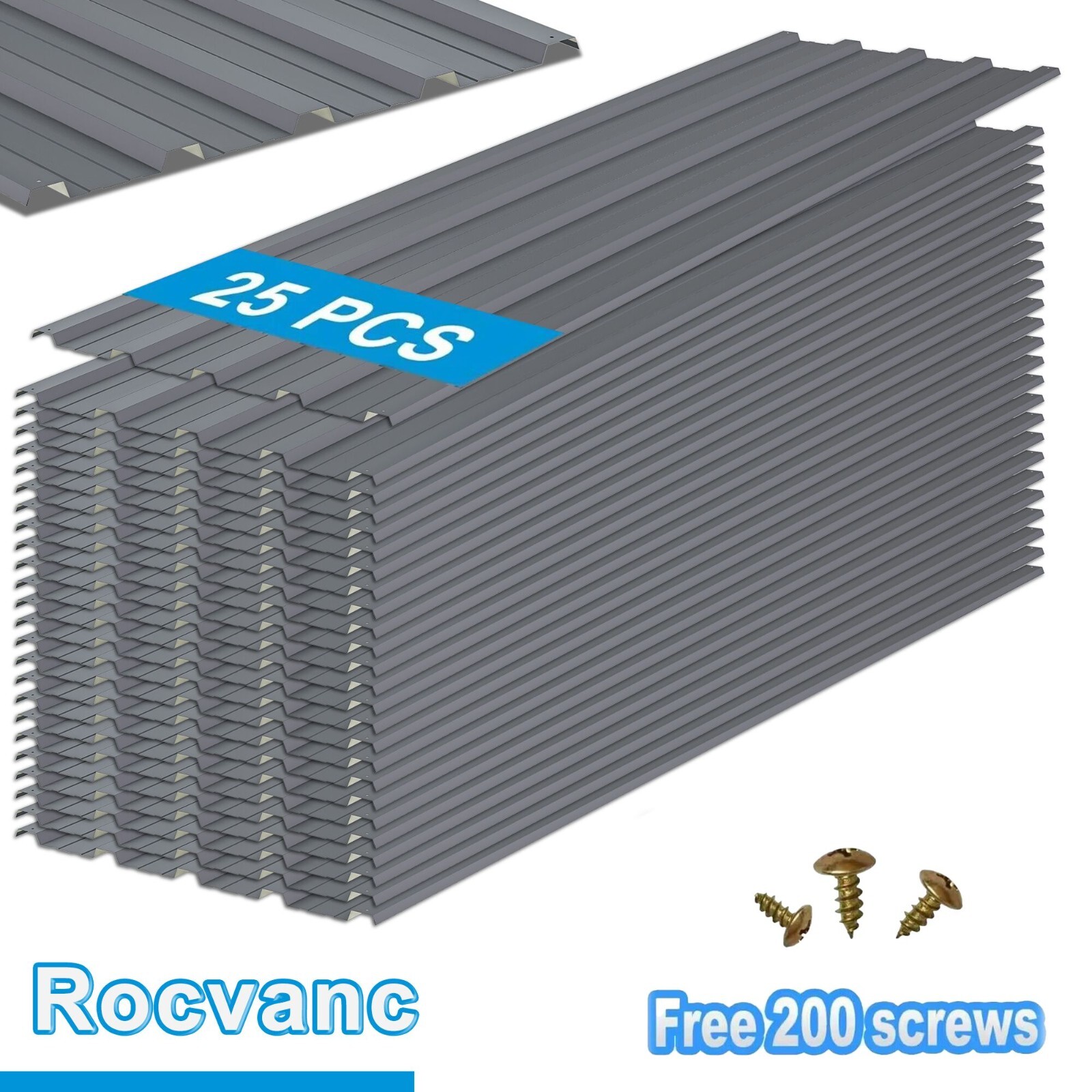 Rocvanc 25x Paneles de techo Acero galvanizado Herrajes Hojas de metal Paneles de pared