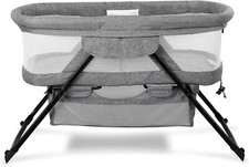 Folding Travel Crib Bassinet with Storage Basket Grey 