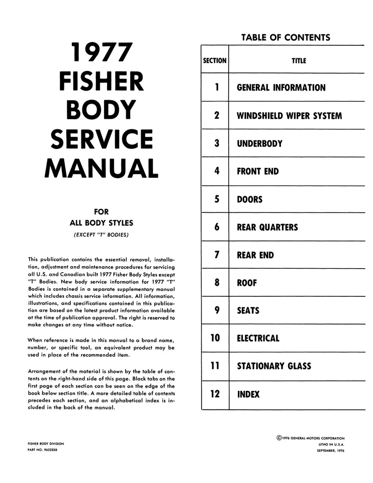 Fisher Body 1977 manual de servicio Foto 2 de 3