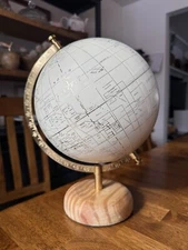 Spinning Small Desktop Decorative World Globe Ivory Gold, 12” Neutral Decor