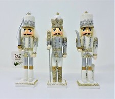 RAZ 3522828 Silver & Gold Glitter 6" Wooden Nutcracker Ornaments Set of 3
