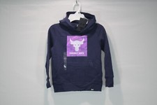 Boys Under Armour Project Rock Rival Fleece Hoodie Blue Size XS