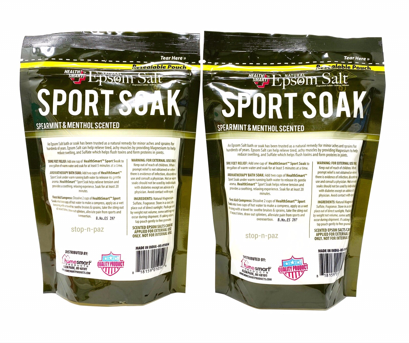 Natural Epsom Salt Sport Soak Spearmint & Menthol Scented 16 oz (2 Pack