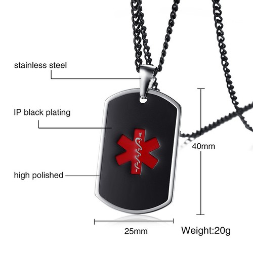 SOS Medical Alert ID Name Dog Tag Men Women Necklace Pendant Customize ...