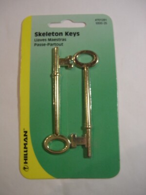 NEW - 2 GOLD SKELETON KEYS BY HILLMAN