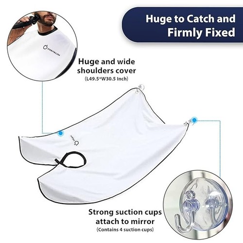 Beard Bib Apron, Beard Hair Catcher for Shaving and Trimming, Non-Stick-White - Picture 4 of 6