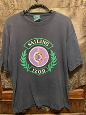 VINTAGE IZOD USA MADE Sailing T Shirt Blue 100% Cotton Size L