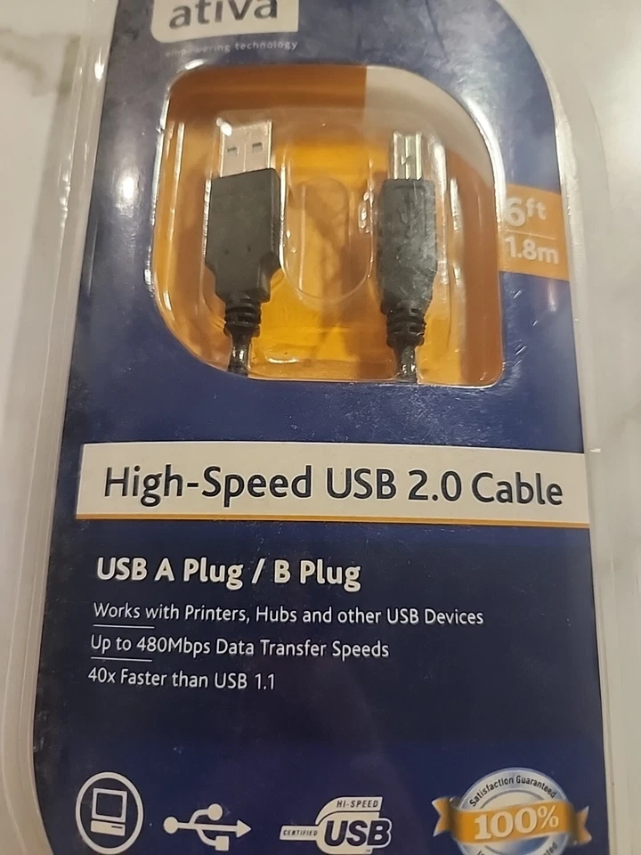Ativa High-Speed USB 2.0 A Plug To B Plug A/B Cable 6ft - Image 3 of 4