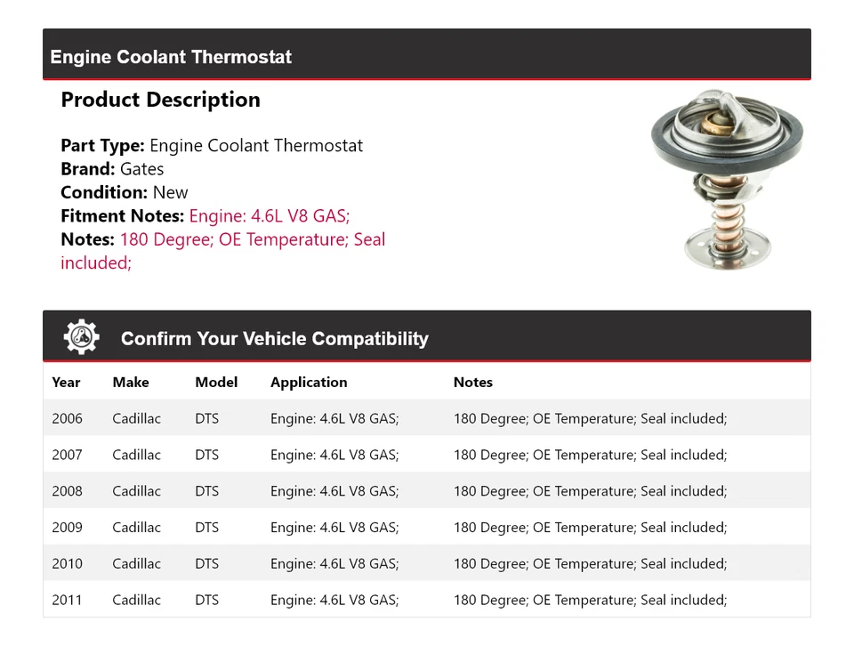 Para Cadillac DTS 2006-2011 4,6 L V8 motor gasolina refrigerante termostato puertas 2007 2008 Foto 2 de 4