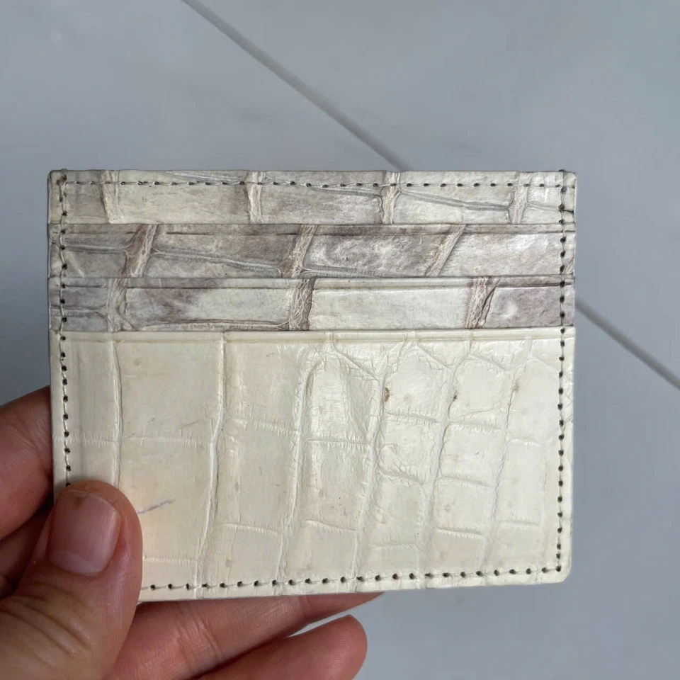 Portatarjetas unisex de cuero EXÓTICO genuino blanco de doble cara-hecho a mano Foto 4 de 4