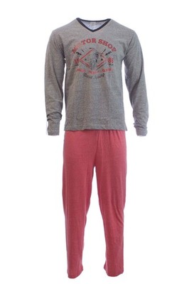 Herren Pyjama Motorshop Schlafanzug  V-Kragen XL