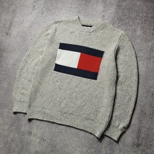 Tommy Hilfiger Sweater Jumper Mens Size XL Gray Big Logo