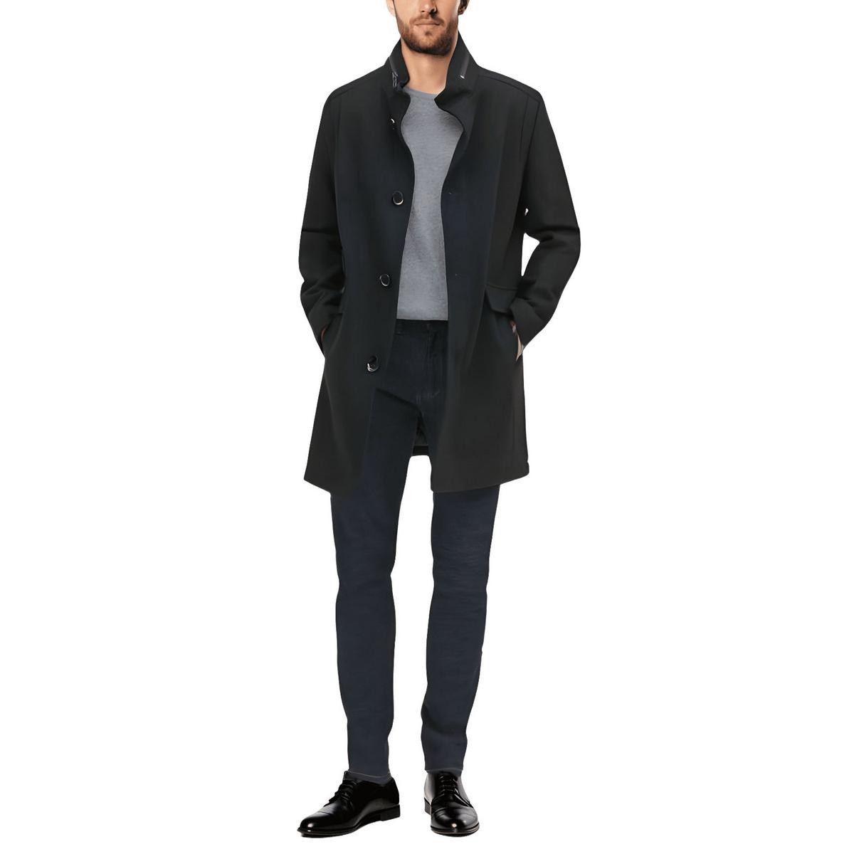 Kenneth Cole New York Мужское черное полушерстяное пальто в горошек Верхняя одежда XL BHFO 3325 11790₽