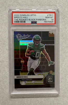 Breece Hall 2022 Panini Donruss Optic #TR17 The Rookies Black Pandora /25 PSA 10