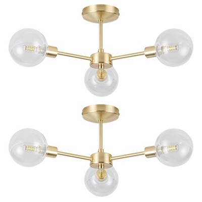 2er Set Deckenleuchte Lampenbeschläge satiniert Messing gold mit Klarglas 3 armig