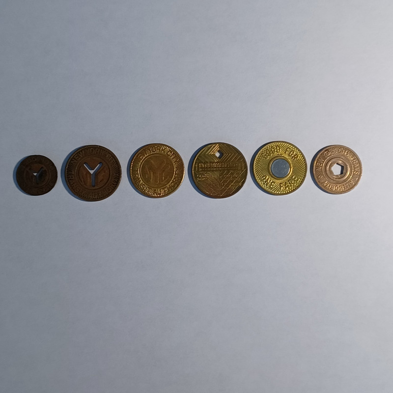 6 Vintage New York City Subway Tokens NYCTA Transit Brass Token Lot: 1953 - 2003
