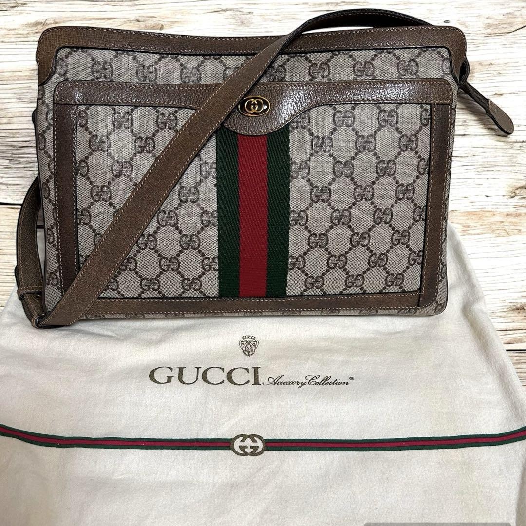Vintage Gucci GG Shoulder Bag with Red and Green Accents
