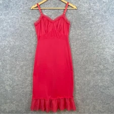 Shadowline 50s 60s Vintage Long Nightgown Size 34 Red Ruffle Floral Nylon