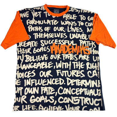 Vintage Y2K 2000s Akademiks Mens T Shirt Navy Orange Influence Success XXL New