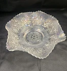 Vintage Fenton Beaded Berry Orange Tree Carnival Glass White Ruffled Glass 10"