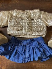 Build A Bear Girl Outfit. Denim Skirt, Gold Jacket, Boots