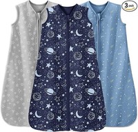 Unnivoll 3-Pack Baby Sleep Sack 0.5 TOG 100% Cotton 18–24M Grey Blue Planets